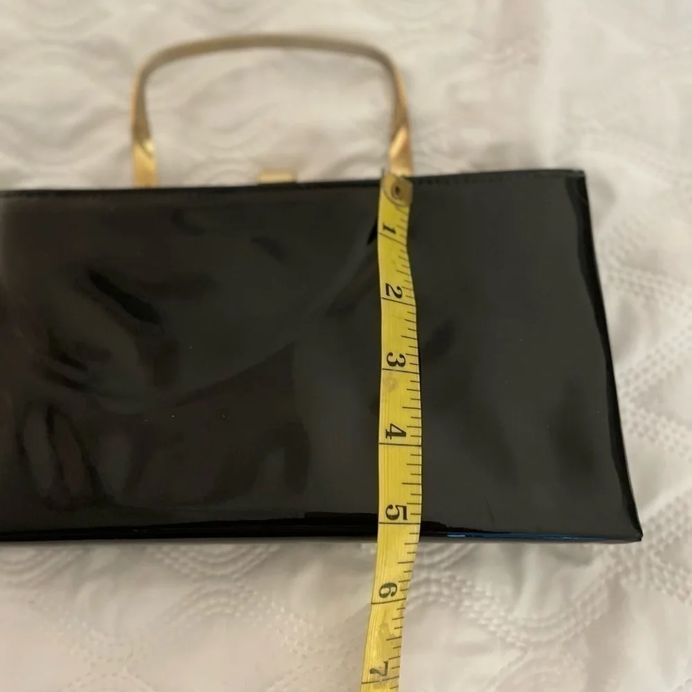Ande' Evening Clutch w/Gold Twisted Handle 1960’s Vintage Black Patent.GORGEOUS!